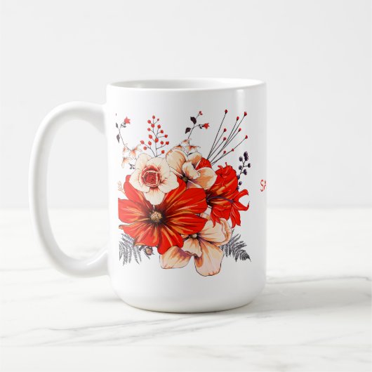 Mug Florals Foliage Nom de la crème rouge (Gauche)