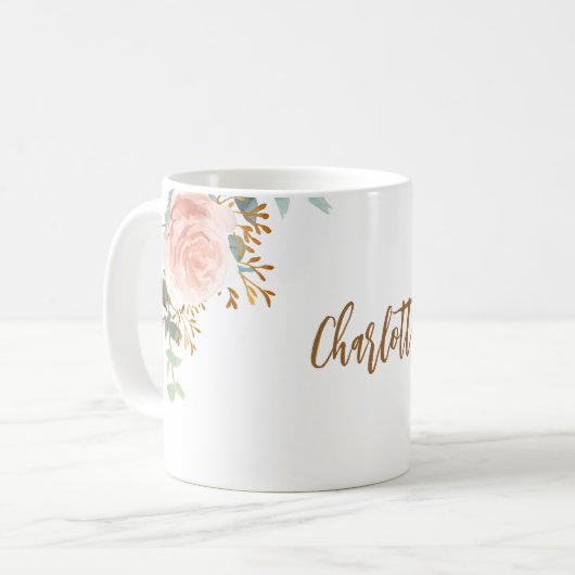 Mug Florals or rose vert nom or (Devant gauche)