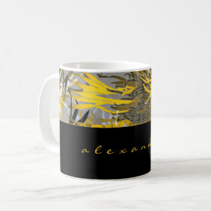 Mug Flore Abstraite noire d'or et de gris Nom Script