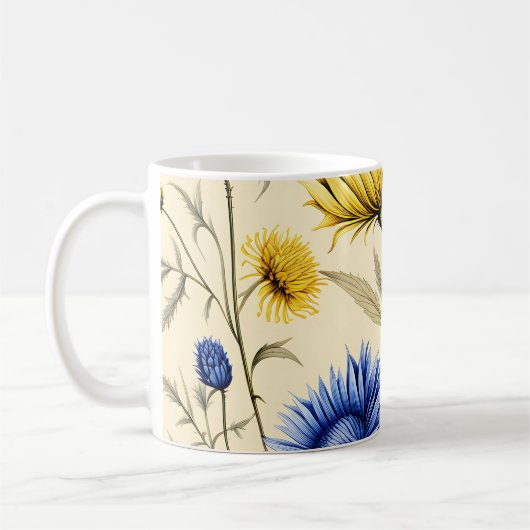 Mug Flore bleu et jaune élégant (Gauche)