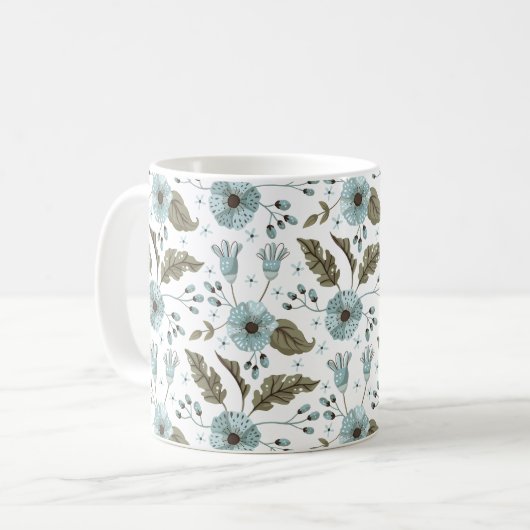 Mug Flore bleue et verte (Devant gauche)