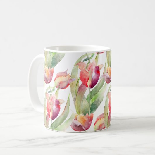 Mug Flore d'aquarelle des Tulipes printanières (Devant gauche)
