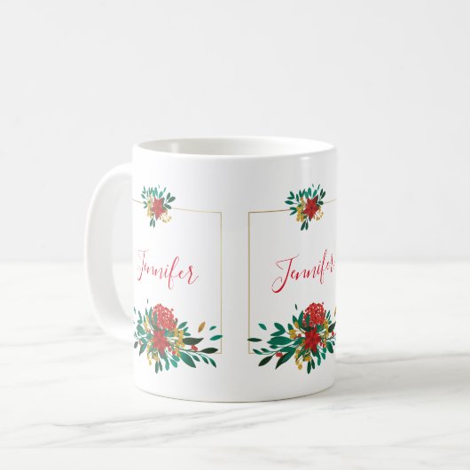 Mug Flore moderne rouge vert et or Noël (Devant gauche)
