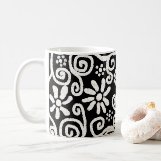 Mug Flore noir blanc & Fleurs Fleurs Fleurs Fleurs Fle (Avec donut)