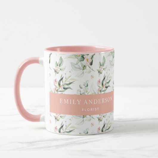Mug Flore rose personnalisé Vert Élégant Floriste (Gauche)
