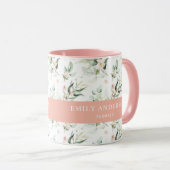 Mug Flore rose personnalisé Vert Élégant Floriste (Devant droit)