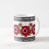 Mug Flore rouge avec bordure en dentelle noire (Devant droit)