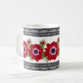 Mug Flore rouge avec bordure en dentelle noire (Devant gauche)