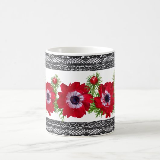 Mug Flore rouge avec bordure en dentelle noire (Centre)