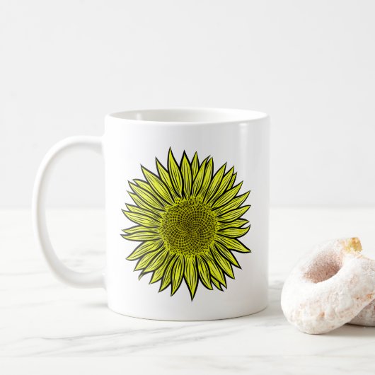 Mug Flore Rustique Tournesol Jaune Main tirée (Avec donut)