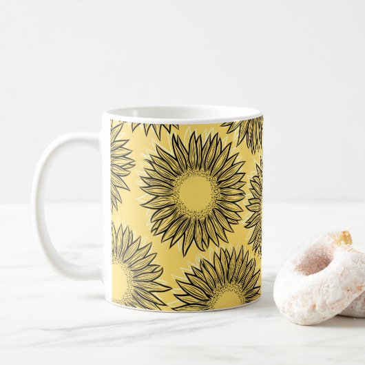 Mug Flore Rustique Tournesol Main tiré (Avec donut)