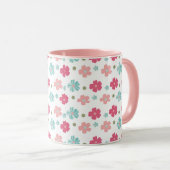 Mug Flore simple et ditsy en rose et Turquoise (Devant droit)