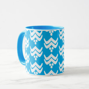 Mug Flore stylisée Ikat - Musique bleu clair et blanch