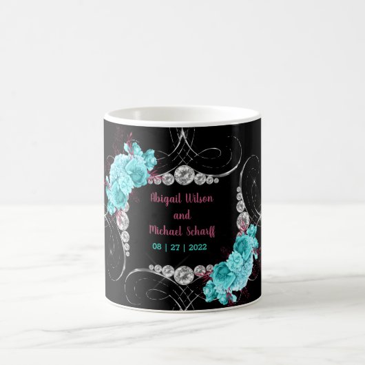 Mug Flore Turquoise et Mauve Elegant Rhinestone (Centre)