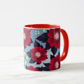 Mug Flore verte rouge et menthe sur arrière - plan ble (Devant droit)