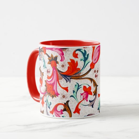 MUG FLORENTINE RENAISSANCE ROUGE FLEURS, FLEURS (Devant gauche)