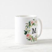 Mug Flores bleues | Monogramme de couronne florale (Devant droit)
