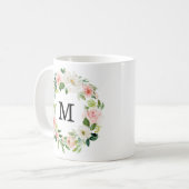 Mug Flores bleues | Monogramme de couronne florale (Devant gauche)