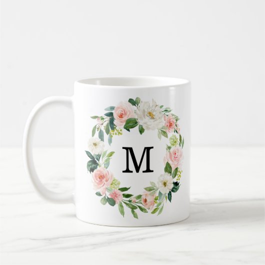 Mug Flores bleues | Monogramme de couronne florale (Gauche)