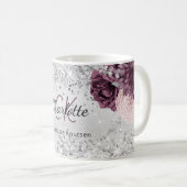 Mug Flores bordeaux argentés nom monogramme élégant (Devant droit)
