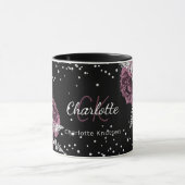 Mug Flores bordeaux noirs élégant nom monogramme (Centre)