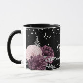 Mug Flores bordeaux noirs élégant nom monogramme (Gauche)