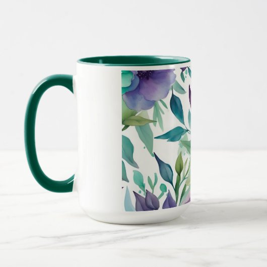 Mug Flores d'aquarelle bleu Rose pourpre (Gauche)