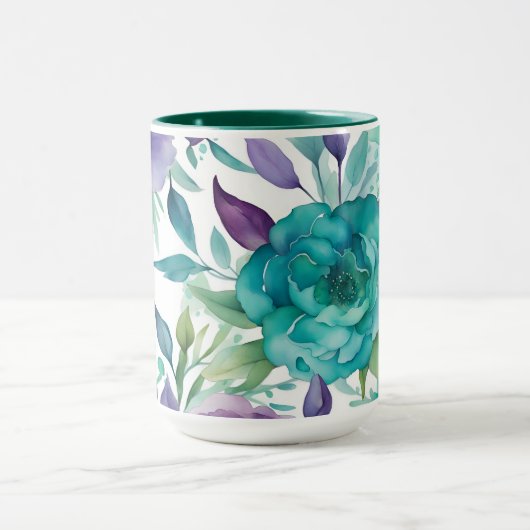 Mug Flores d'aquarelle bleu Rose pourpre (Centre)