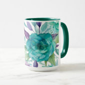 Mug Flores d'aquarelle bleu Rose pourpre (Devant droit)