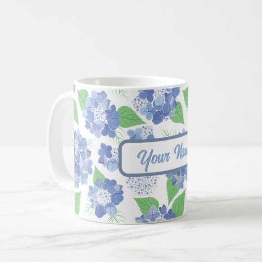 Mug Flores d'hydrangée bleue personnalisée (Devant gauche)