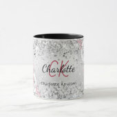Mug Flores rose argent élégant nom monogramme (Centre)