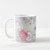 Mug Flores rose argent élégant nom monogramme (Gauche)