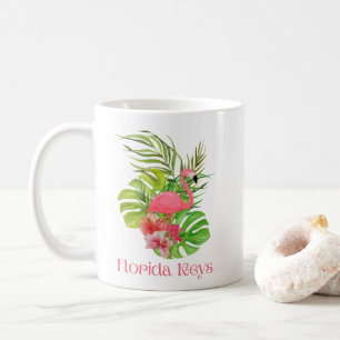 Mug Floride Keys Flamant rose rose Fleurs tropicales