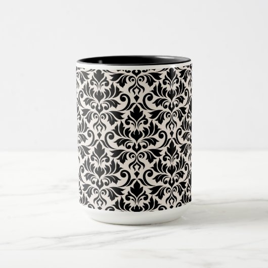 Mug Flourish Damask Pattern Black on Cream (Centre)