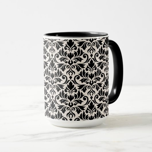 Mug Flourish Damask Pattern Black on Cream (Devant droit)