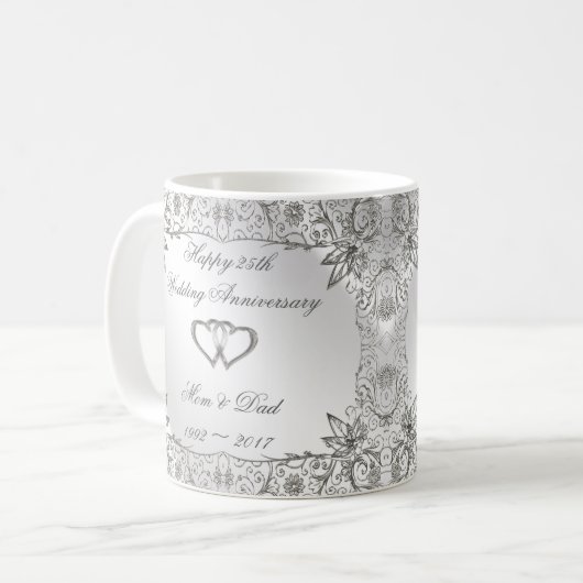 Mug Flourish Silver 25e anniversaire Mariage (Devant gauche)