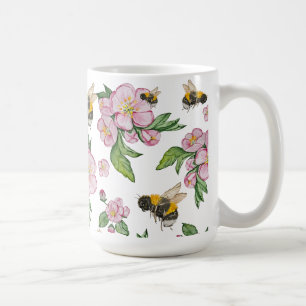 Mug Flower pomverger avec abeilles aquarelle timon