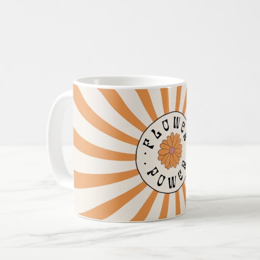 Mug Flower Power avec des rayons orange psychédéliques (Devant gauche)