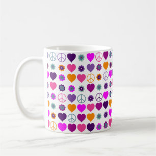 Mug Flower Power Heart Peace Motif + votre backgr.