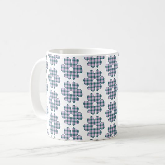 Mug Flower Shape Plaid Pink Teal (Devant gauche)
