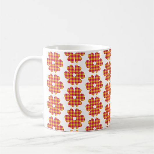 Mug Flower Shape Plaid Yellow Orange Pink (Gauche)