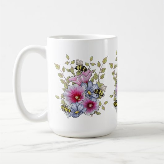 Mug Flowers and Bees, Freehand Botanical Art (Gauche)