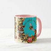 MUG FLOWERS ,HONEY BEE IN BLUE SKY FLORAL BEEKEEPING (Devant droit)