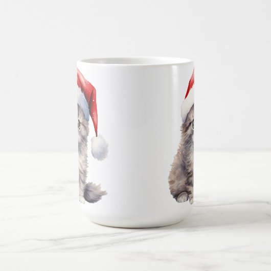 MUG FLUFER CHAT BLANC LONGTEMPS HAÏS AVEC CHAT SANTA (Centre)