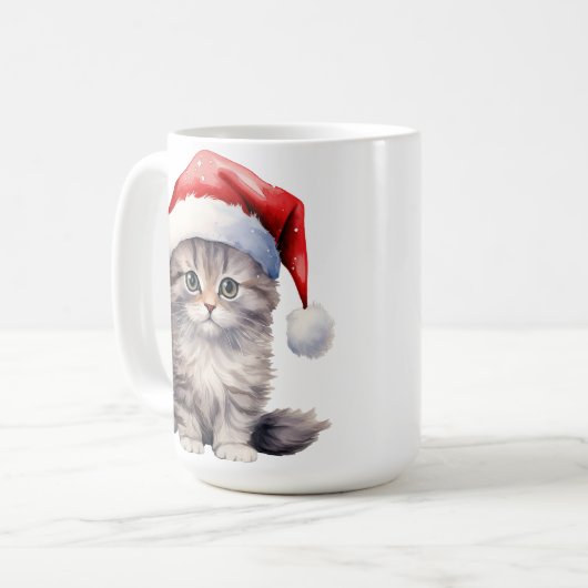 MUG FLUFER CHAT BLANC LONGTEMPS HAÏS AVEC CHAT SANTA (Devant gauche)