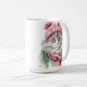 MUG FLUFFER HIVER CHAT VERT & BLEU CASQUETTE ÉCRAN (Devant droit)