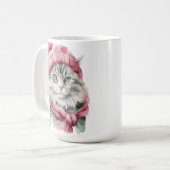 MUG FLUFFER HIVER CHAT VERT & BLEU CASQUETTE ÉCRAN (Devant gauche)
