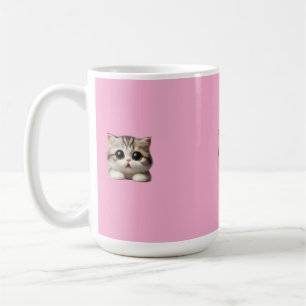 Mug Fluffy Gray Tabby Kitten with Big Green Eyes