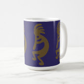 Mug Flûte Jouer Kokopelli Figure - Vert sur Bleu (Devant droit)