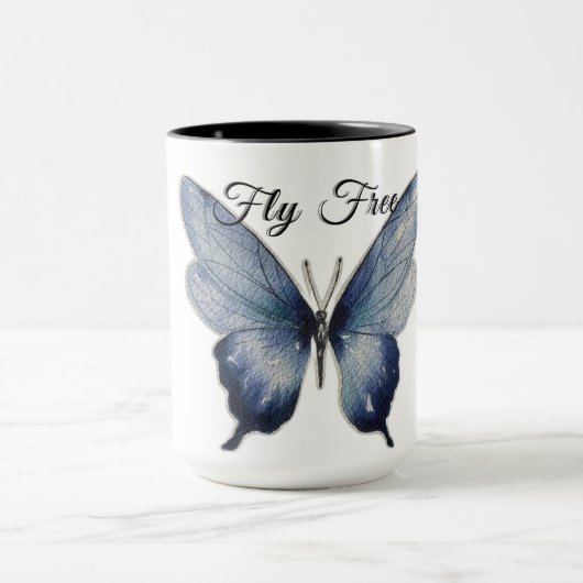 Mug Fly Free – Blue Butterfly Art Design (Centre)